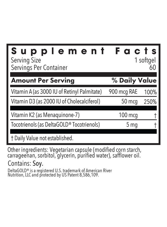 Allergy Research Group Vitamin D3 Complete - Vitamin D3 and K2 Supplement, Daily Balance, with Vitamin A, DeltaGold Tocotrienols, High Potency, Veggie Softgels - 60 Count - Image 3