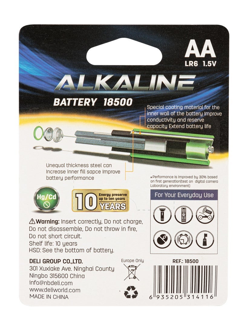 Deli E18500 AA Batteries – Pack of 2 Alkaline Long-Life - Image 5
