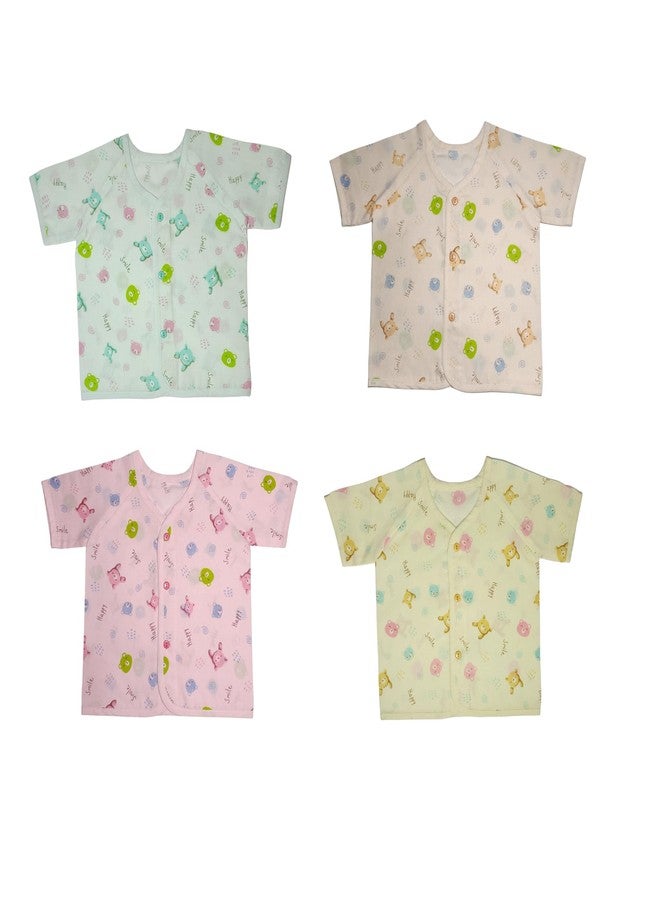 Tiny Blooms Soft Front Open Button Jhabla | Half-Sleeves Jhabla for Newborns | Pack of 4 | Soft & Breathable T-Shirts for Newborn - Image 1