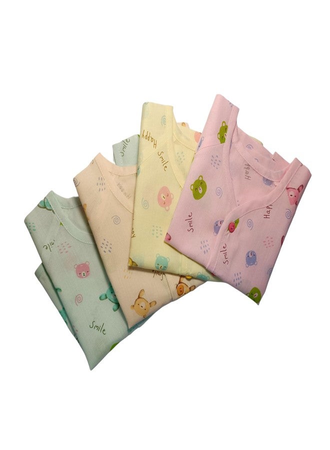 Tiny Blooms Soft Front Open Button Jhabla | Half-Sleeves Jhabla for Newborns | Pack of 4 | Soft & Breathable T-Shirts for Newborn - Image 5