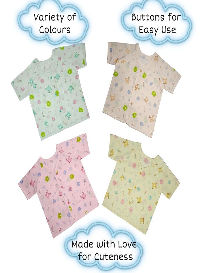 Tiny Blooms Soft Front Open Button Jhabla | Half-Sleeves Jhabla for Newborns | Pack of 4 | Soft & Breathable T-Shirts for Newborn - Image 2