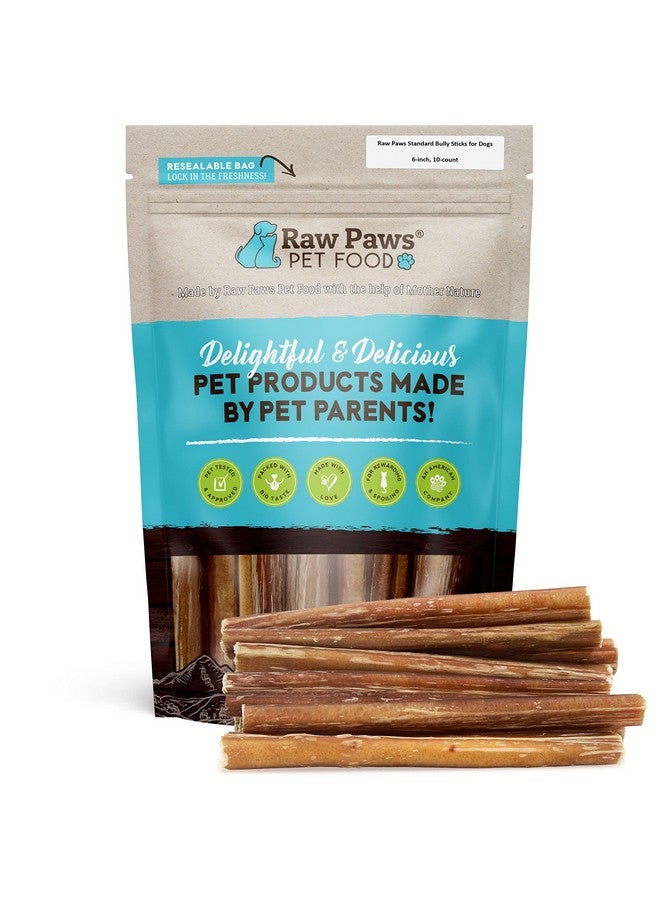 Raw Paws Standard Bully Sticks For Dogs 6 Inch, 10Ct  Medium Bully Sticks For Dogs  Free Range Cows No Added Hormones  Junior Pizzle Sticks For Dogs  Long Lasting Bully Bones - Image 1