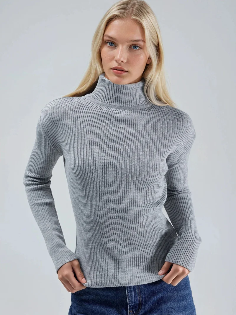 MY FASHION Fitted Textured Turtleneck Sweater