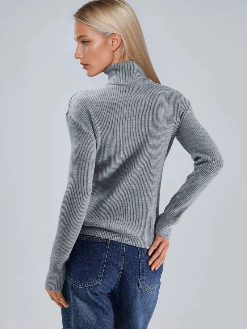 My Fashion Light Grey MY FASHION Fitted Textured Turtleneck Sweater for Women | Best Price UAE