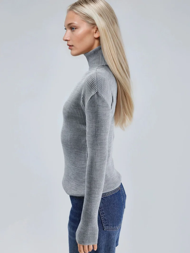 My Fashion Light Grey MY FASHION Fitted Textured Turtleneck Sweater for Women | Best Price UAE