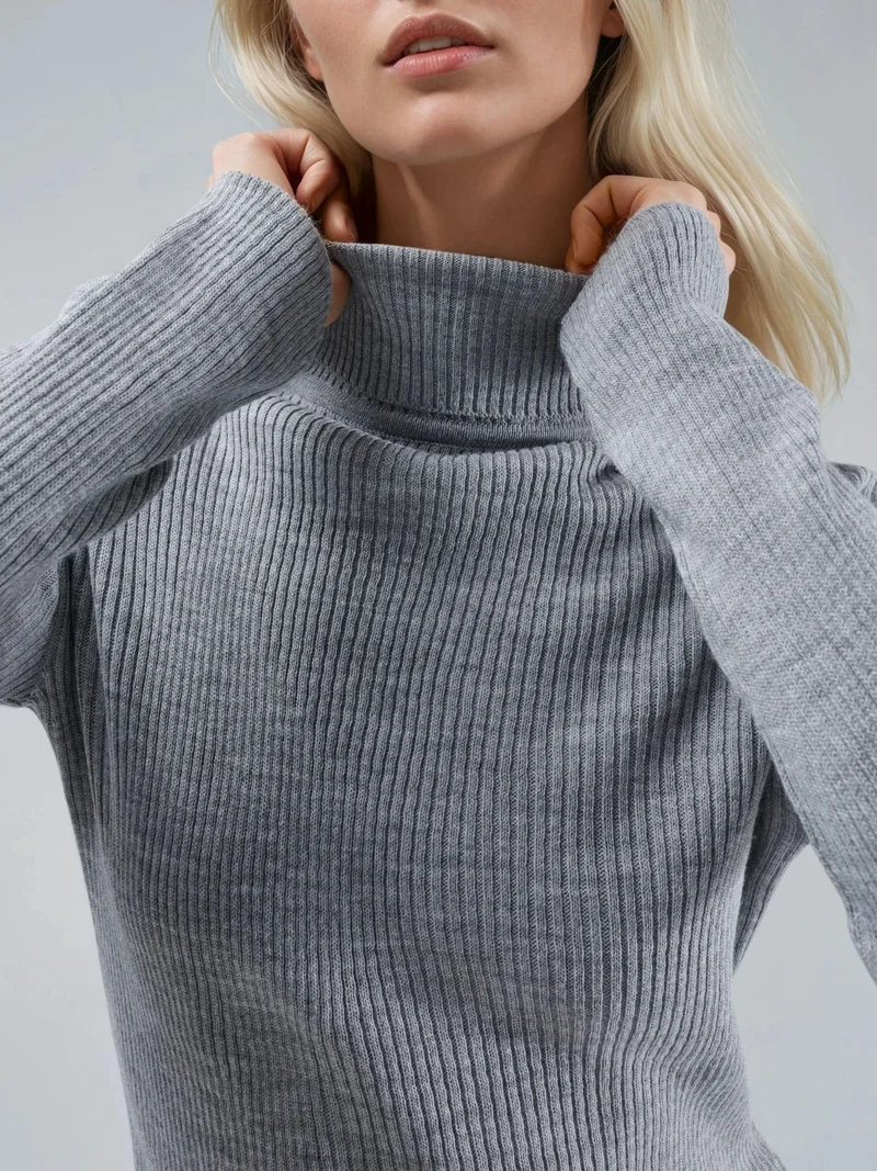 My Fashion Light Grey MY FASHION Fitted Textured Turtleneck Sweater for Women | Best Price UAE