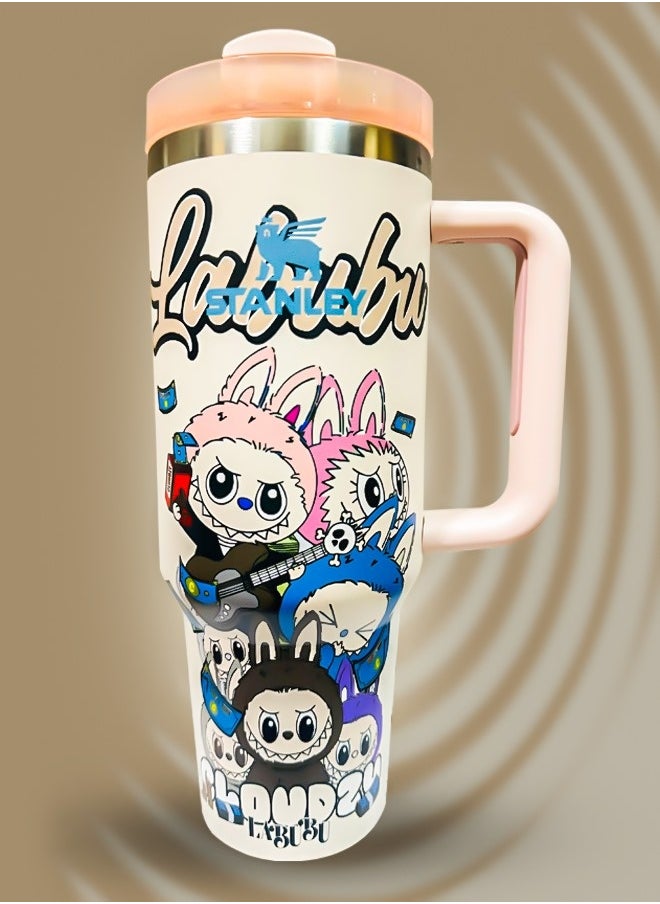 Stanley × Labubu 40oz Vacuum Insulated Stainless Steel Tumbler with Handle | Reusable Straw & Splash-Resistant Lid | Double Wall Travel Mug Keeps Drinks Hot 16H or Cold 24H | Limited Edition Design