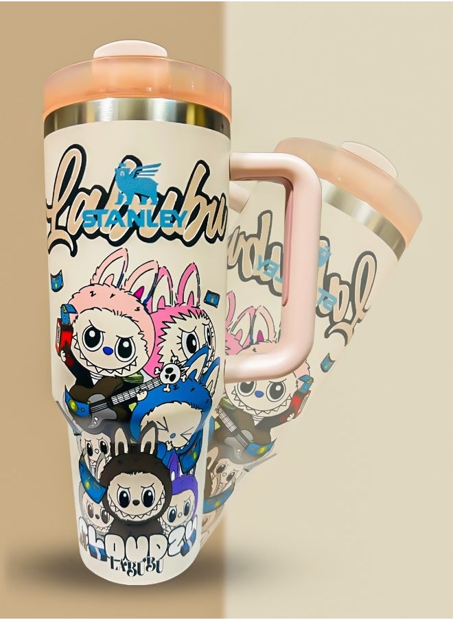 Stanley × Labubu 40oz Vacuum Insulated Stainless Steel Tumbler with Handle | Reusable Straw & Splash-Resistant Lid | Double Wall Travel Mug Keeps Drinks Hot 16H or Cold 24H | Limited Edition Design