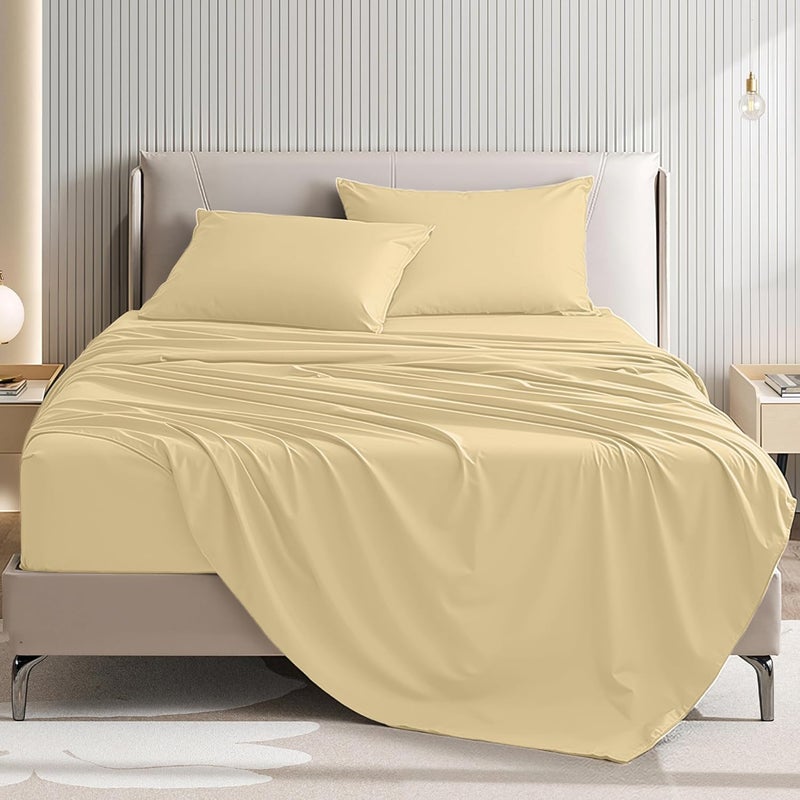 USXIBEI Queen Size 4 Piece Bed Sheet Set - Ultra Imitation Cotton-Premium Breathable & Cooling Sheets - Hotel Luxury Bed Sheets Deep Pocket up to 15"- Wrinkle, Fade, Stain Resistant (Beige, Queen) - Image 1