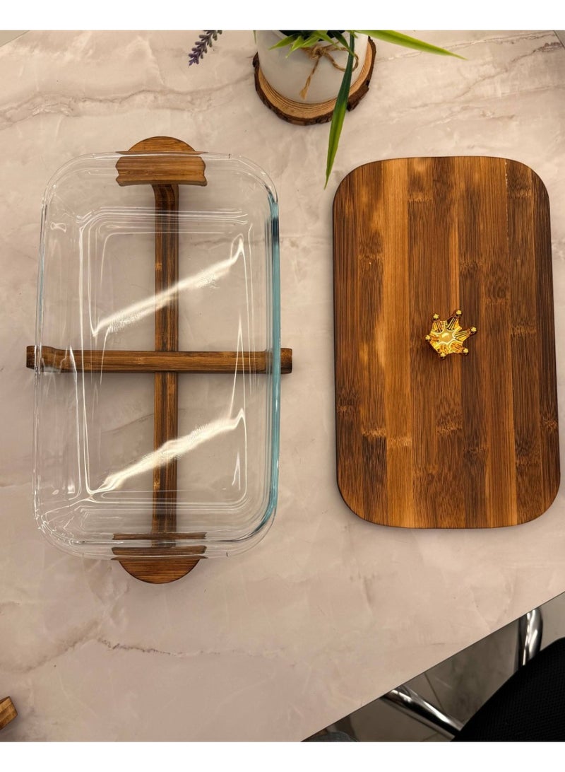 3-liter rectangular heat-resistant glass casserole with stand and serving lid. Imported product. - Image 4