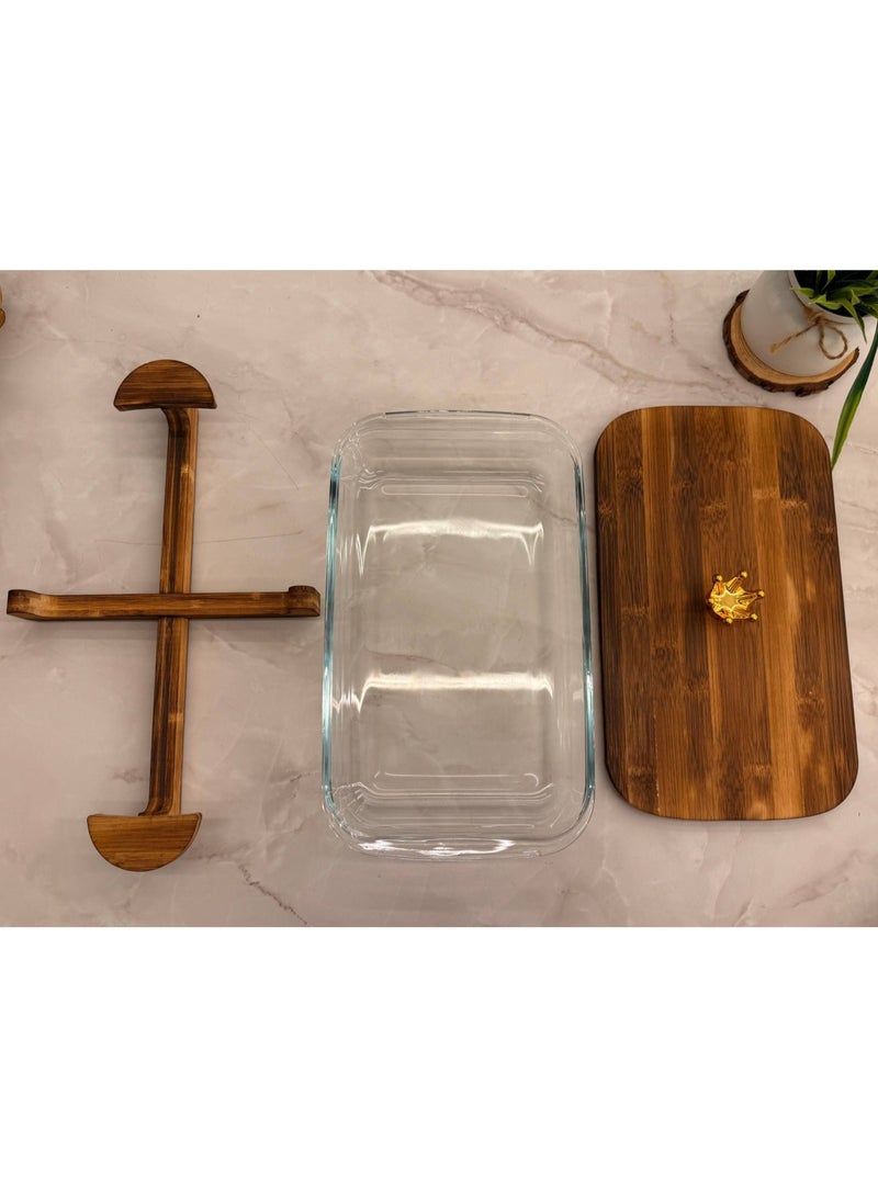 3-liter rectangular heat-resistant glass casserole with stand and serving lid. Imported product. - Image 1