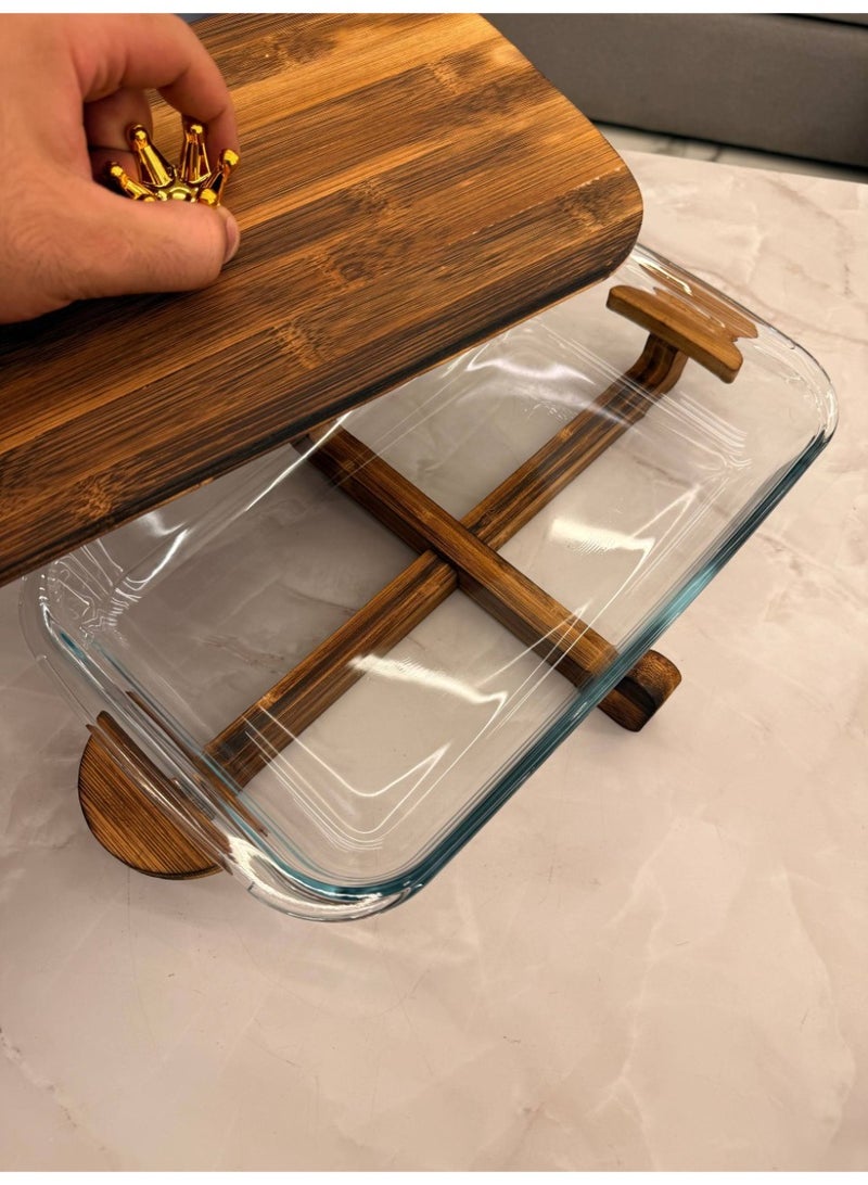 3-liter rectangular heat-resistant glass casserole with stand and serving lid. Imported product. - Image 3