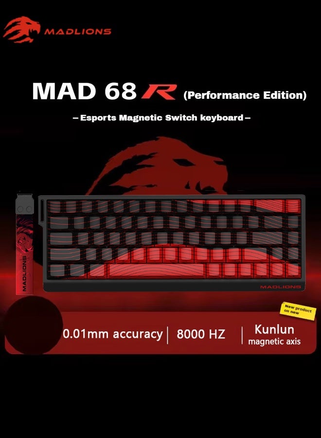 MADLIONS MAD 68 R Keyboard Gaming Magnetic Switch RGB 8Khz Hot Swap Hall Effect Quick Trigger Adjustable Actuation Ultra Fast 65% RT Mechanical Gaming Keyboard with Side Printed Keycaps Customisation Software PC Gamer Accessory Gift (Black Red) - Image 1