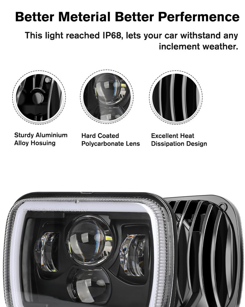 CO LIGHT New Z Beam 5x7 7x6 Inch Led Headlight Rectangle Bright High Low Beam DRL Amber Turn Signal Compatible for H6054 H5054 Express Van Cherokee YJ XJ Truck Pickup Van, 2PCS - Image 5