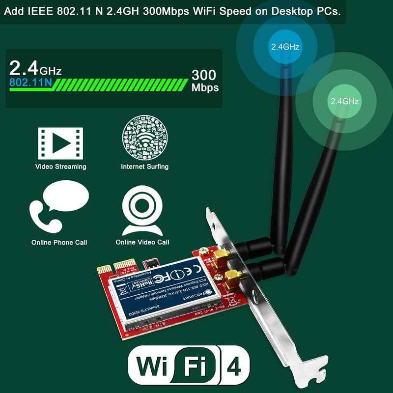 FebSmart Wireless N 2.4GHz 300Mbps PCIE Wireless Network Adapter for Windows 11, 10, 8.1, 8, 7, XP (32/64bit), Windows Server and Linux PCs, PCIE WiFi Card, PCIE WiFi Adapter (FS-N300) - Image 3