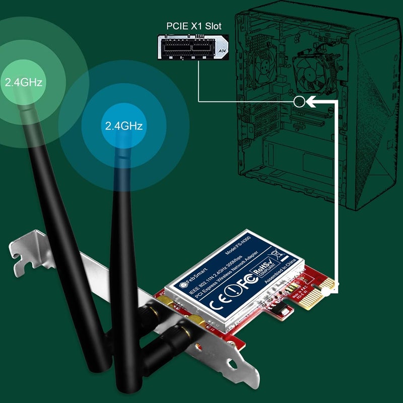 FebSmart Wireless N 2.4GHz 300Mbps PCIE Wireless Network Adapter for Windows 11, 10, 8.1, 8, 7, XP (32/64bit), Windows Server and Linux PCs, PCIE WiFi Card, PCIE WiFi Adapter (FS-N300) - Image 5