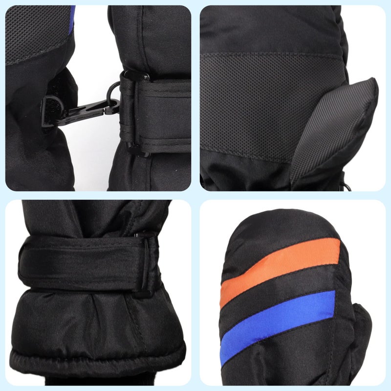 F Flammi Toddler Kids Snow Mittens with String Waterproof Ski Mittens Thinsulate Winter Gloves for Baby Girls Boys(Black, 4-6 Years) - Image 3