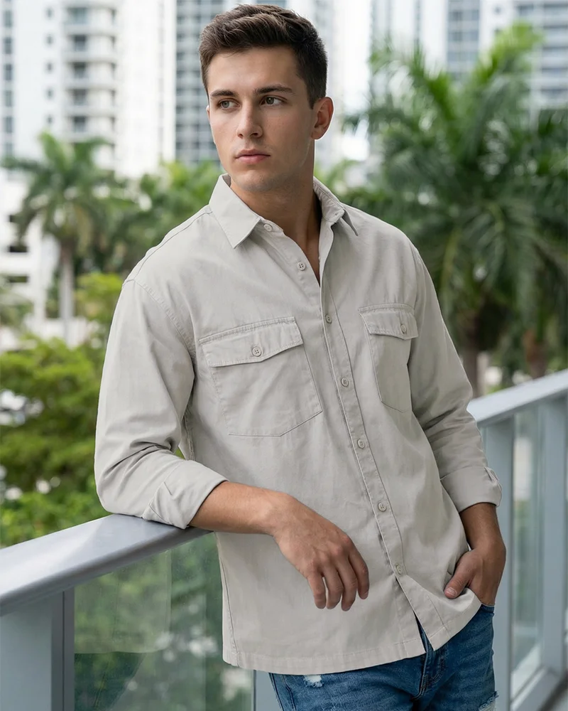 بيواكوف Men's Light Grey Oversized Shirt
