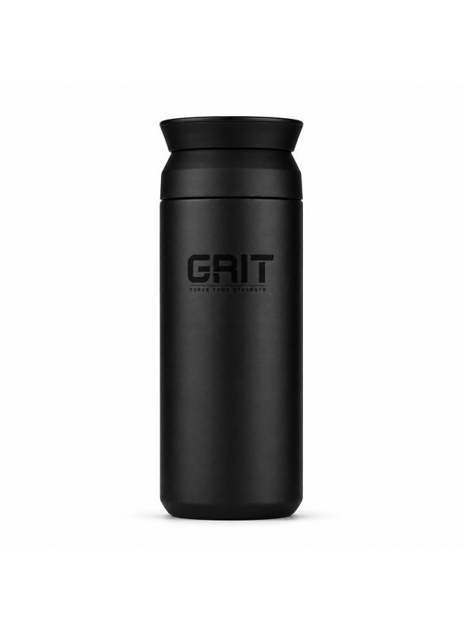 GRIT Insulated Flask Bottle 500ml - Hot & Cold Stainless Steel Flask - Modern Compact Design, Comfortable Grip & Leakproof Lid - Black Stainless Steel Flask - Image 1
