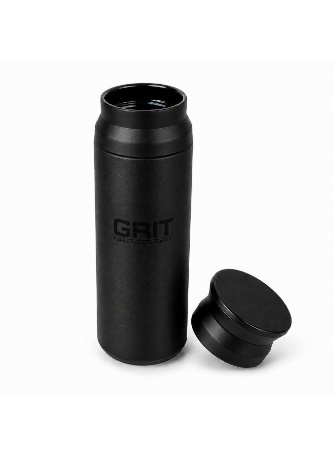 GRIT Insulated Flask Bottle 500ml - Hot & Cold Stainless Steel Flask - Modern Compact Design, Comfortable Grip & Leakproof Lid - Black Stainless Steel Flask - Image 2