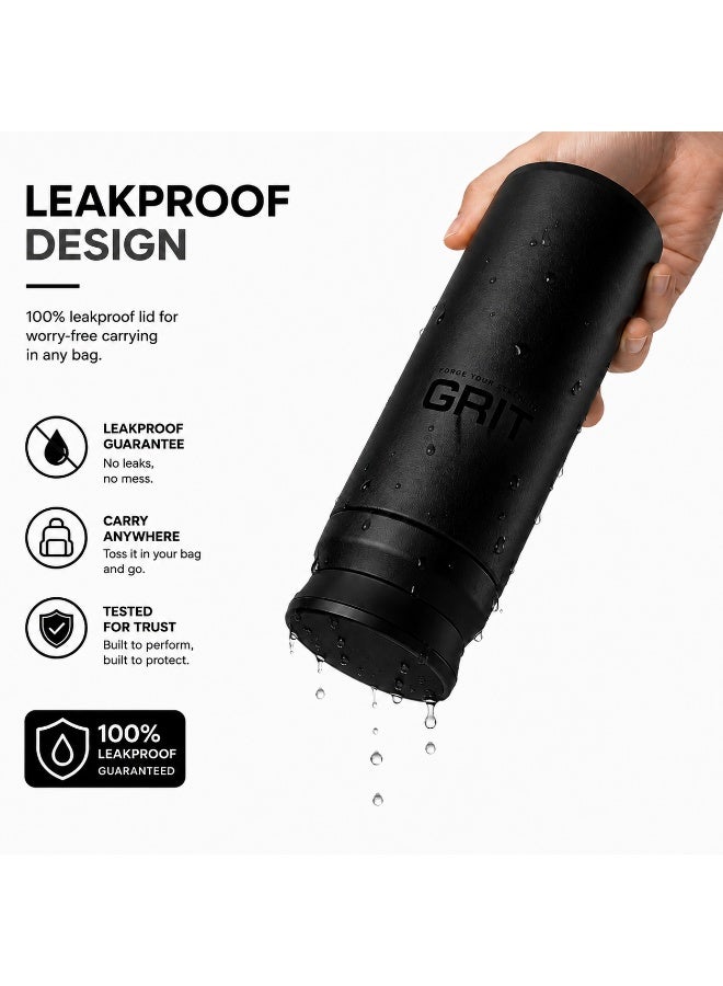 GRIT Insulated Flask Bottle 500ml - Hot & Cold Stainless Steel Flask - Modern Compact Design, Comfortable Grip & Leakproof Lid - Black Stainless Steel Flask - Image 5