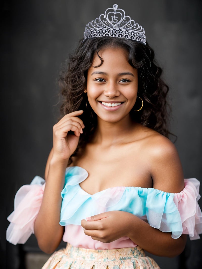 Janefashions Quinceanera Sweet 15 Fifteen 15th Birthday Party coronas de quinceañeras Clear White Austrian Rhinestone Tiara Crown with Hair Combs Princess Gold Plated Silver Plated T1756 (Gold Plated With Combs) - Image 2