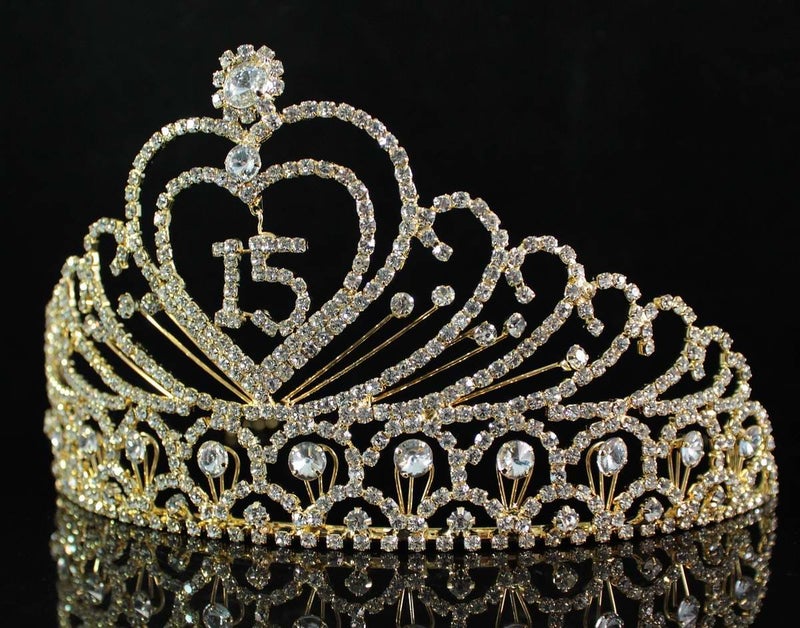 Janefashions Quinceanera Sweet 15 Fifteen 15th Birthday Party coronas de quinceañeras Clear White Austrian Rhinestone Tiara Crown with Hair Combs Princess Gold Plated Silver Plated T1756 (Gold Plated With Combs) - Image 4