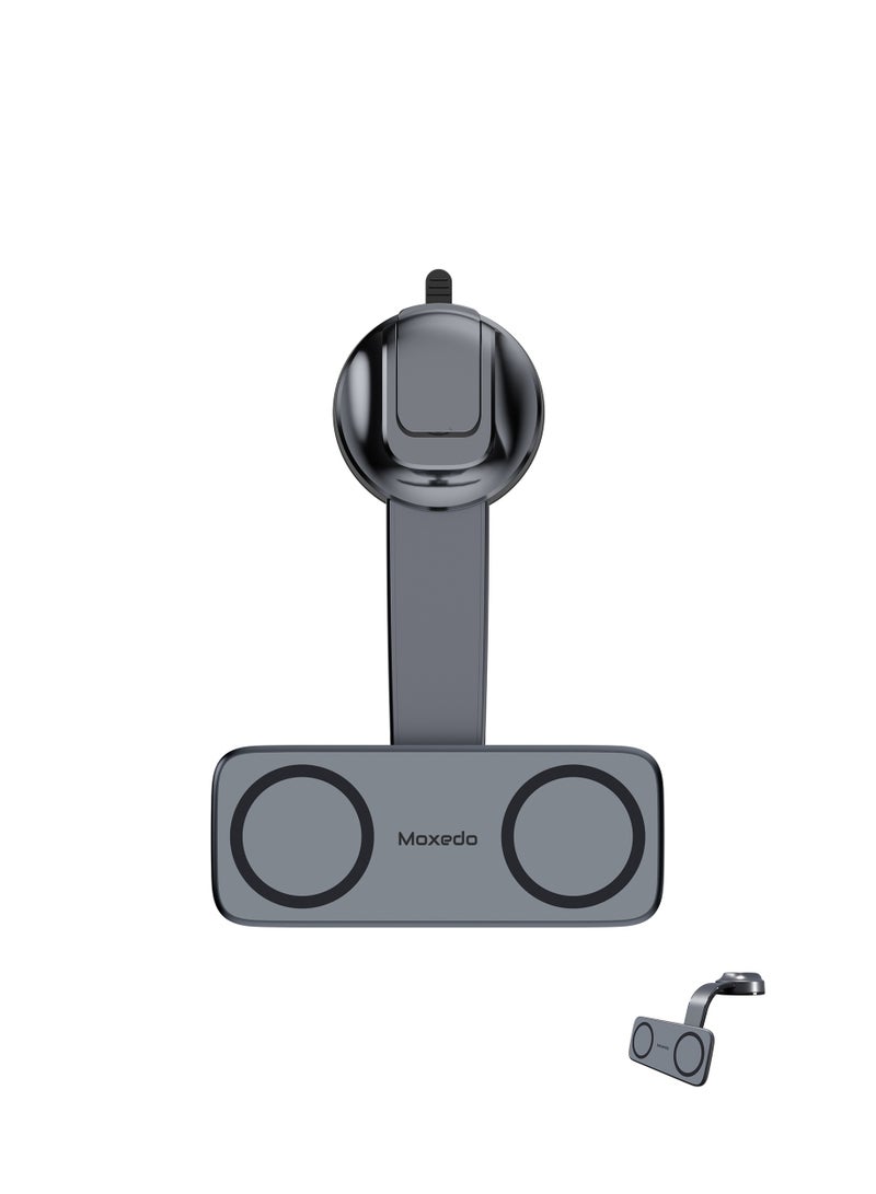 Moxedo Duo-Magnetic Car Mount Holder Bendable Dual Phone Holder 360 Rotating Base Strong Magnetic Absorption Compatible All iOS and Android - Image 1
