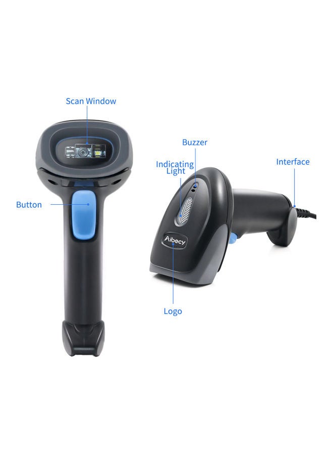 ماسح باركود سلكي ولاسلكي بتصميم 1D/2D/QR محمول باليد مزود بمنفذ USB ومتوافق مع أنظمة التشغيل ويندوز وماك ولينكس الأسود / الأزرق - Image 2