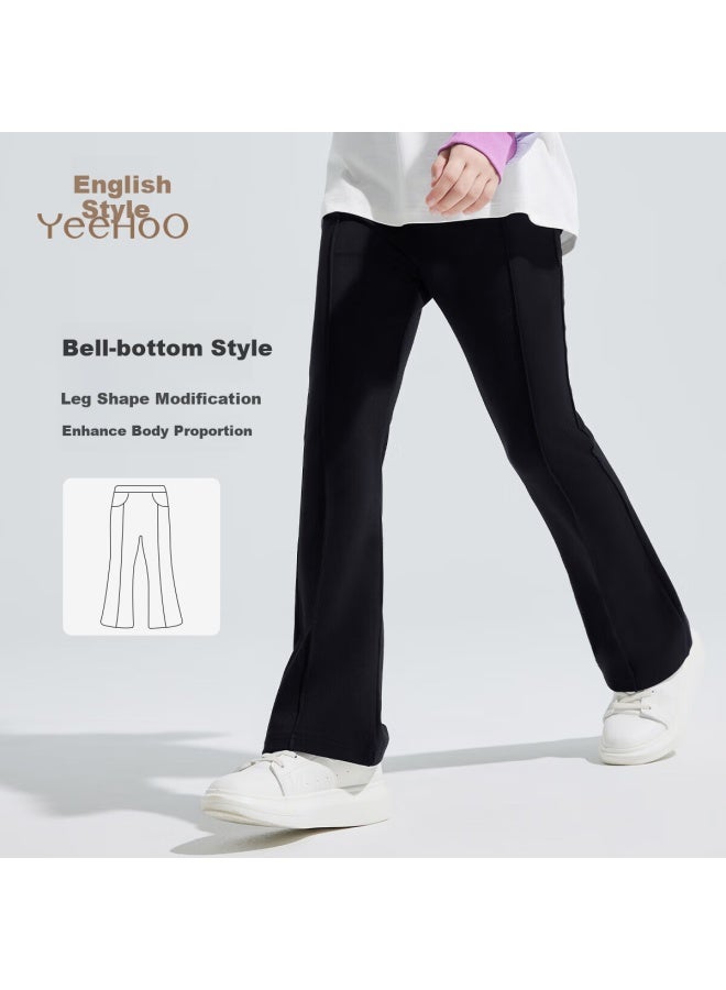 Yeehoo Girls' Flared Pants, Children's Trousers, Big Kids' Sportswear, Casual Elastic Long Pants, Versatile Spring Style, Gray, Size 160 - Image 1