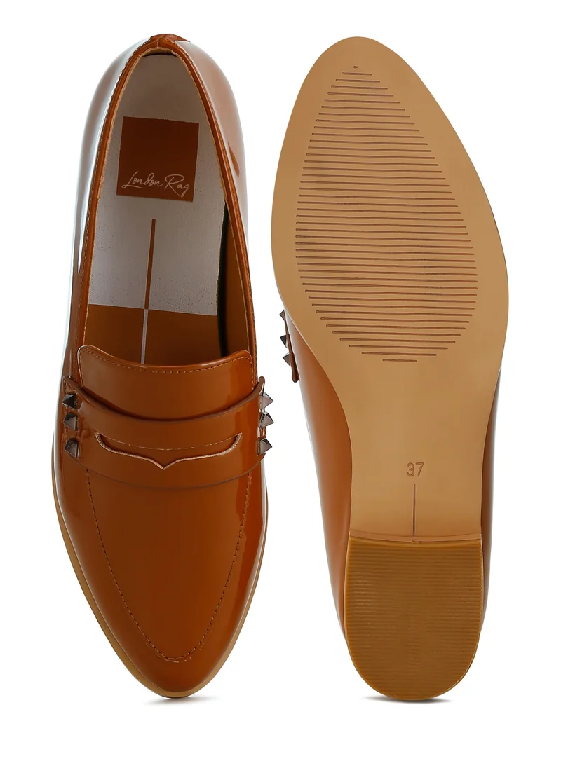 London Rag Patent Pleather Penny Loafers in Tan