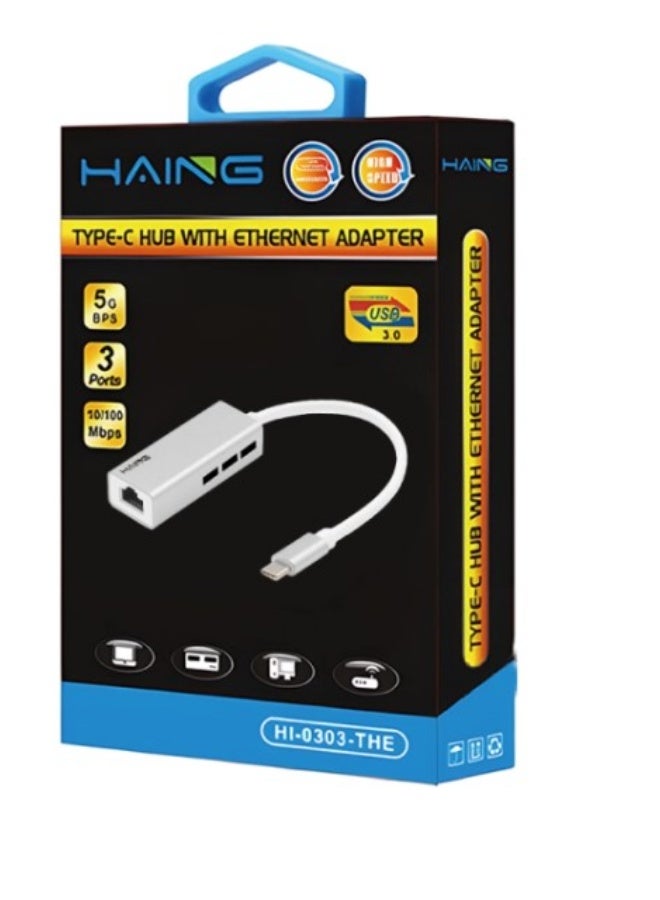 Haing USB 3.1 TYPE C Ethernet adapter With USB 3.0 HUB - Image 1