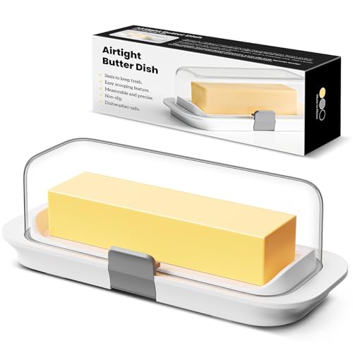 Pisol Butter Dish with Lid for Countertop and Refrigerator Door Shelf, Airtight Butter Keeper Container, Butter Holder for East/West Coast Butter, BPA-free, Microwave/Dishwasher Safe - Image 1