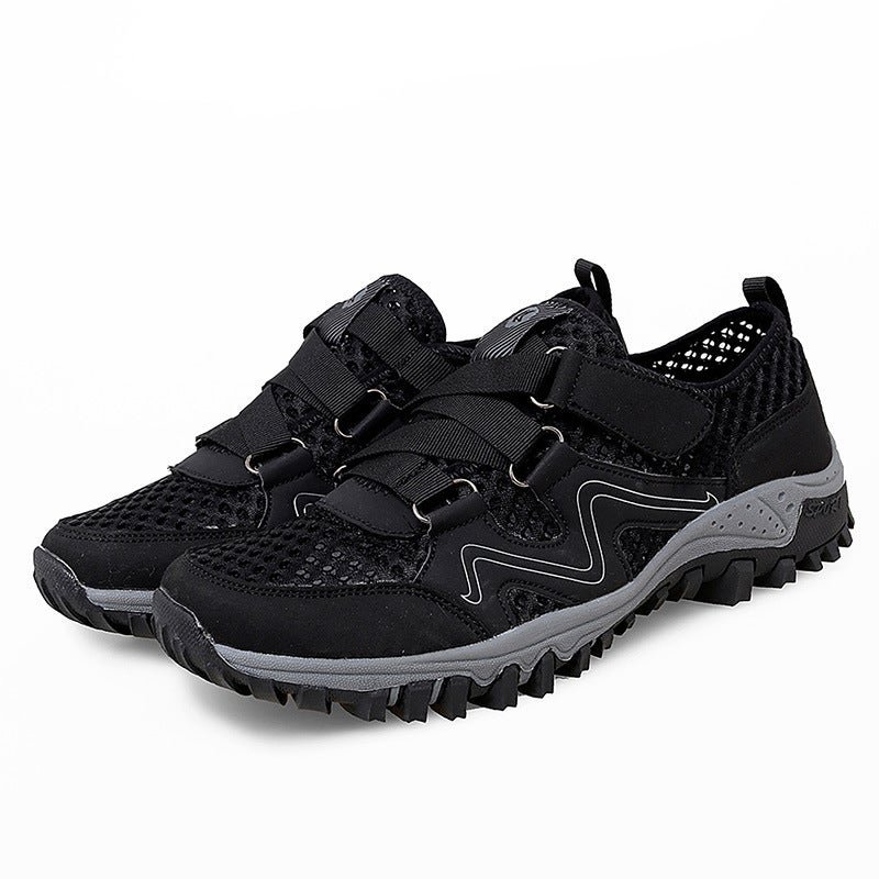 2022 new breathable mesh comfortable middle-aged and elderly walking shoes men's and women's shoes wear-resistant lazy shoes Darkblue 43 - Image 2