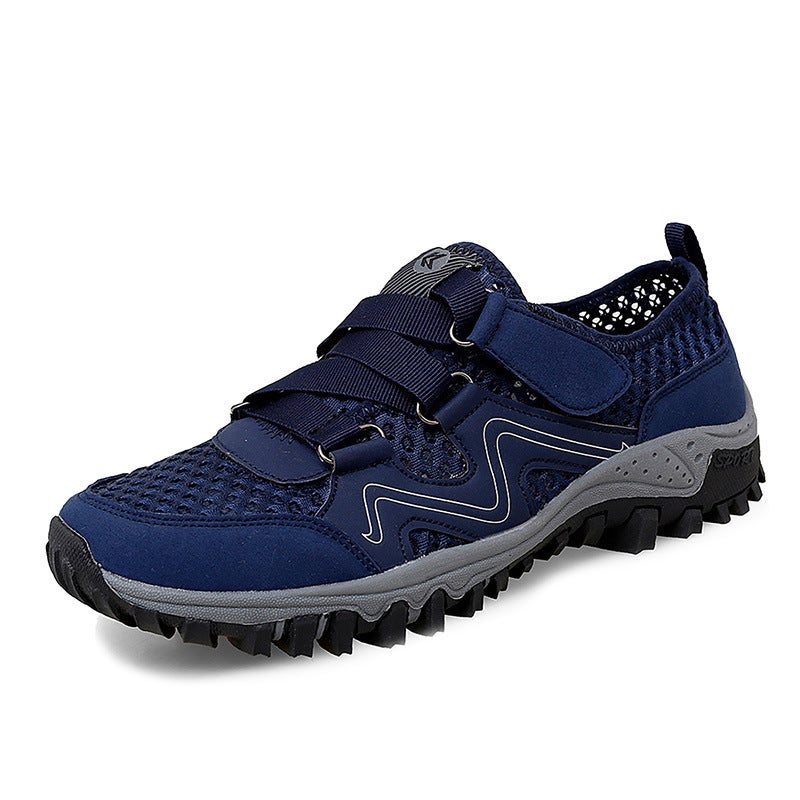 2022 new breathable mesh comfortable middle-aged and elderly walking shoes men's and women's shoes wear-resistant lazy shoes Darkblue 43 - Image 1