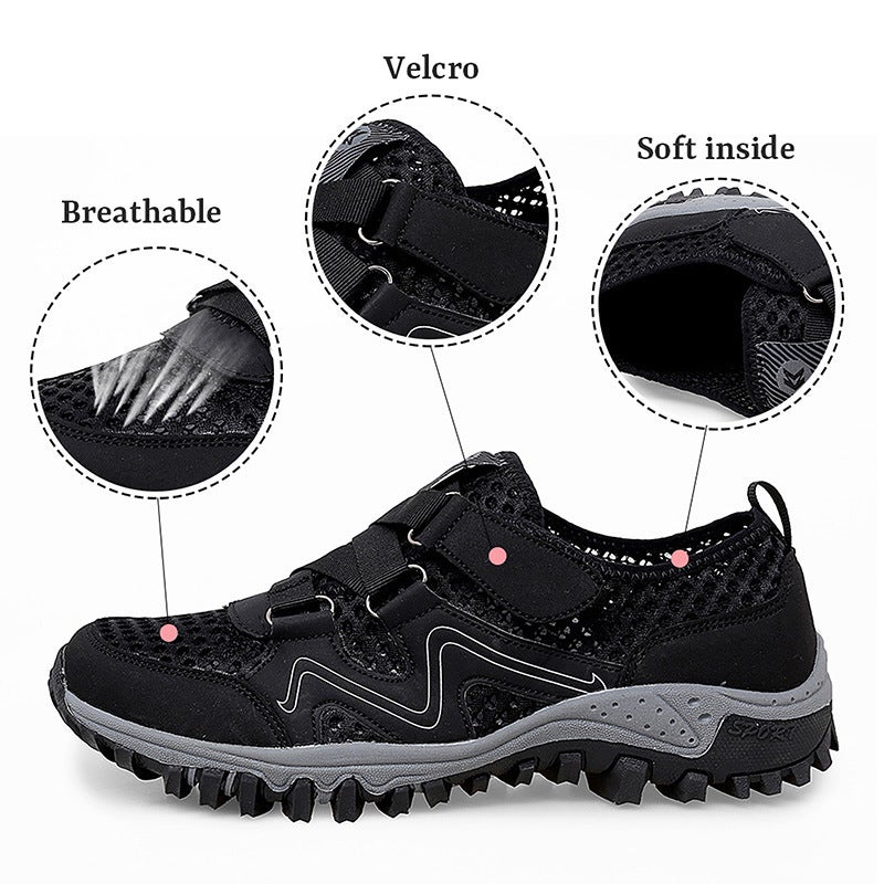2022 new breathable mesh comfortable middle-aged and elderly walking shoes men's and women's shoes wear-resistant lazy shoes Darkblue 43 - Image 3