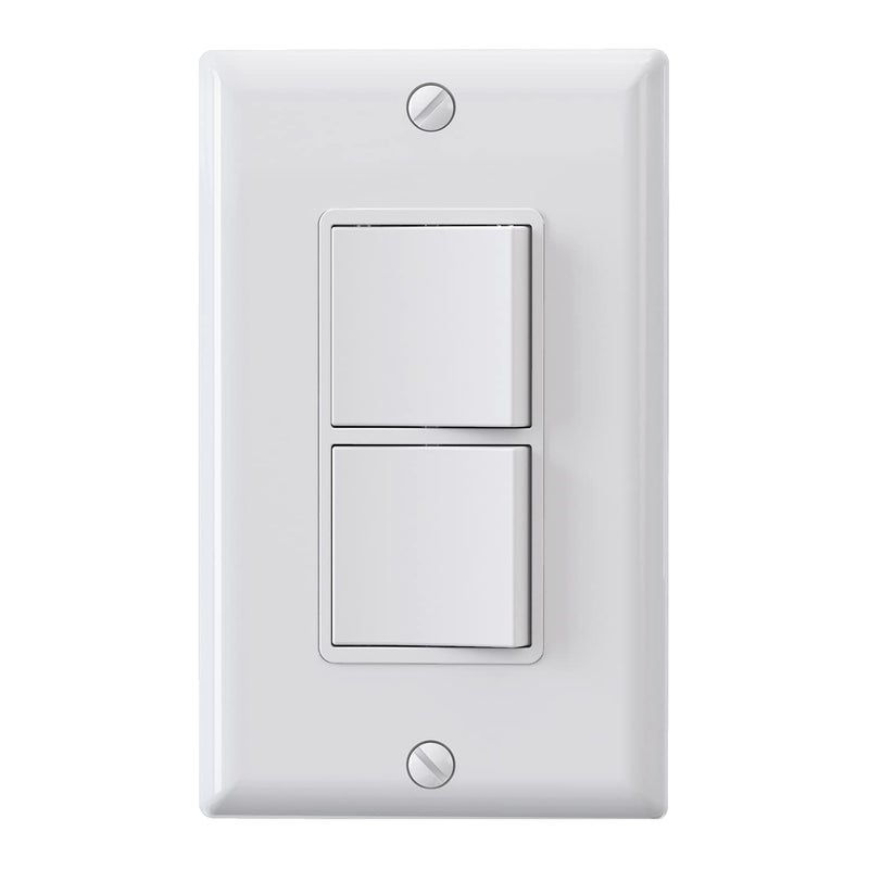 ELEGRP Decorator Double Rocker Light Switch Two Single Pole Electrical Paddle 15A 120V inWall OnOff SelfGrounding Wall Plate Included UL Listed 1 Pack Glossy White