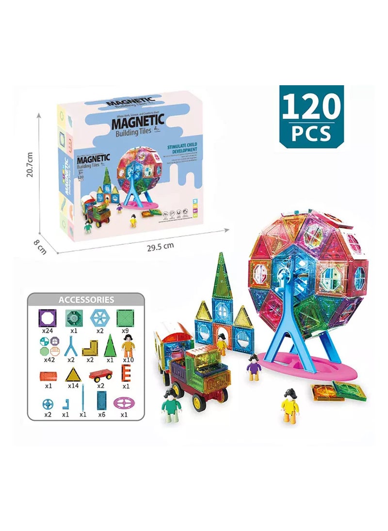 TOY GARDEN Magnetic Tiles Building Blocks Toy for Kids | Magnetic Blocks Sorting & Stacking for Kids Colorful Tiles Puzzle | 3D Magnetic Construction Building Blocks Set for Inspiration, Creativity Beyond Imagination | Preschool Creative Learning Builder Educational Game STEM Toy for Kids 3+ Boys and Girls (120 Pc)  - Image 4