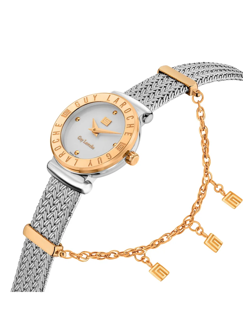 Guy Laroche Betty Women's 25mm Swiss Watch with Silver and Rose Gold Stainless Steel Bracelet