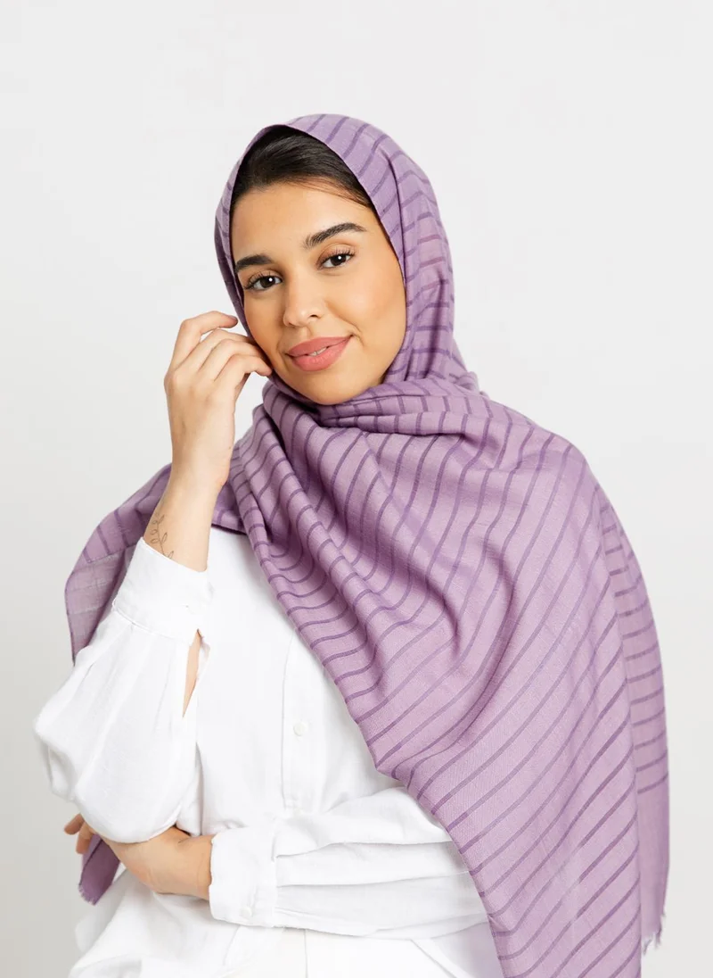 Kaafmeem Lavender - Cotton Striped Tarha