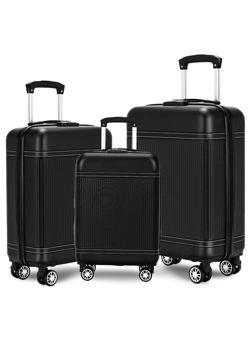 Favarey New 3-Piece Luggage Sets (20", 24", 28"), ABS+PC Hard Shell Carry-on Luggage Set Expandable, Travel Luggage Suitcases with Spinner Wheels, Carry on Luggage Set with TSA Lock (Black)  - Image 1