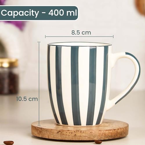 The Earth Store Grey Stripe Coffee Mug - 420ml Capacity, Microwave and Dishwasher Safe, Ceramic Coffee Mug for Home, Office & Christmas Gift | New Year Gift | Birthday Gift (Set of 6) - Image 2