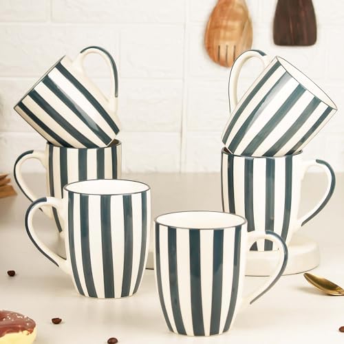 The Earth Store Grey Stripe Coffee Mug - 420ml Capacity, Microwave and Dishwasher Safe, Ceramic Coffee Mug for Home, Office & Christmas Gift | New Year Gift | Birthday Gift (Set of 6) - Image 5