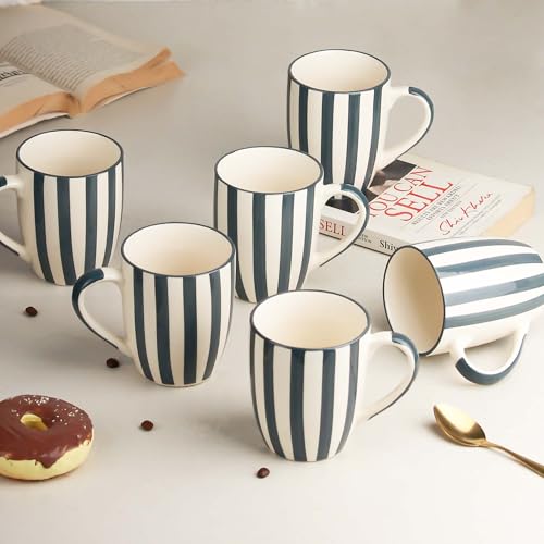 The Earth Store Grey Stripe Coffee Mug - 420ml Capacity, Microwave and Dishwasher Safe, Ceramic Coffee Mug for Home, Office & Christmas Gift | New Year Gift | Birthday Gift (Set of 6) - Image 4