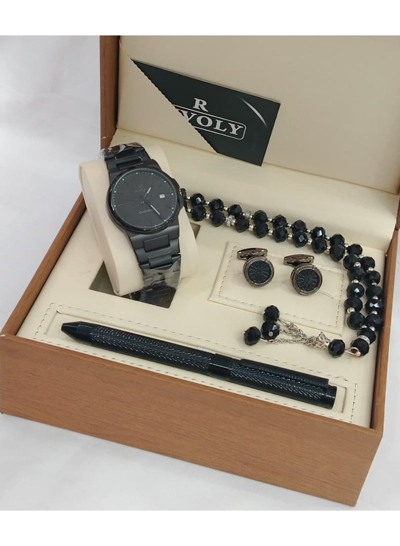 ريفولي ساعة مع القلم مع ازرار اكمام مع المسبحة اخر اصدار من ريفولي