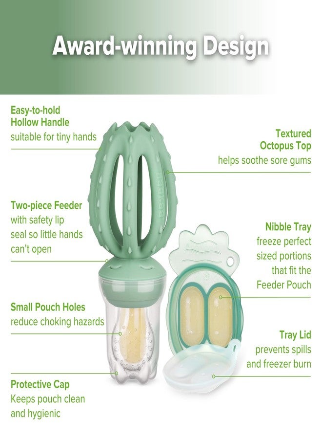 Haakaa Octopus Baby Fruit Food Feeder & Mini Freezer Nibble Tray Combo, Breastmilk Popsicle Molds for Cooling Relief, BPA Free Silicone Feeder for Safe Infant Self Feeding, 4 Month+(Pea Green) - Image 3