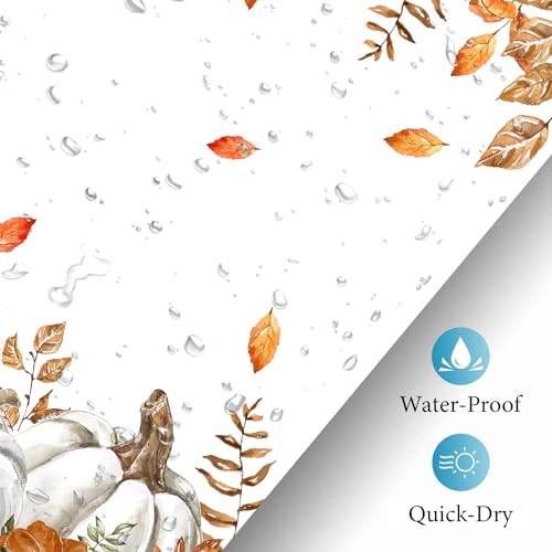 iTapnoom Fall Pumpkins Maple Leaf Shower Curtain, Autumn Leaves Harvest Thanksgiving Farmhouse Watercolor Seasonal Bathroom Curtain Sets, Waterproof Fabric Polyester with Hooks, 72x72 White - Image 5