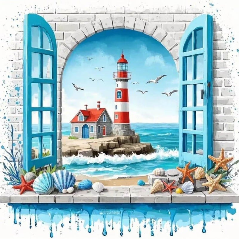 Legrace Lighthouse Diamond Art Painting Kits for Adults - Full Drill Diamond Dots Paintings for Beginners, Round 5D Paint with Diamonds Pictures Gem Art Painting Kits DIY Adult Crafts Kits 14x14inch - Image 1