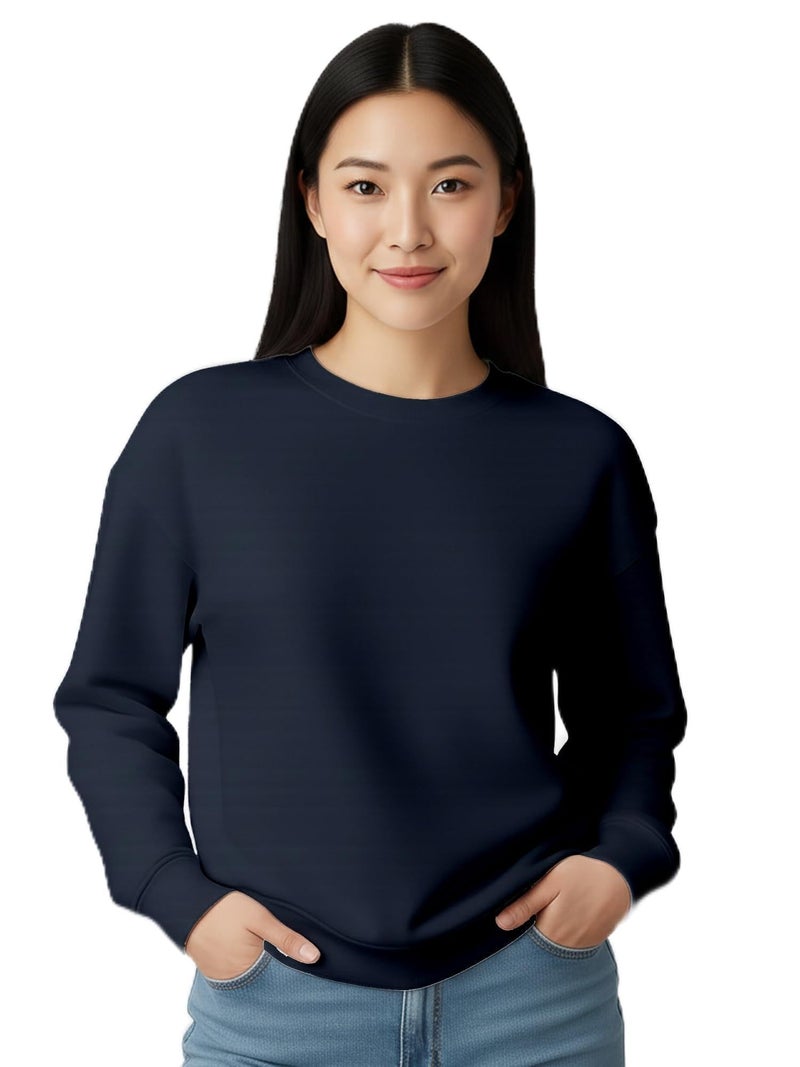 ENCIGER Womens Plain Sweatshirt – Soft Cotton Blend Fleece Pullover with Ribbed Cuffs & Hem | Warm, Comfortable Winter Wear for Daily Use, College, Travel & Casual Outings Navy, S - Image 1