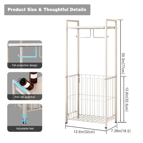 VOLDRA Toilet Paper Holder Stand with Storage Shelf, Free Standing Toilet Paper Roll Holder with Large Basket Heavy Duty Floor Double Tissue Dispenser for Bathroom Freestanding Tp Holder (Matte White) - Image 2